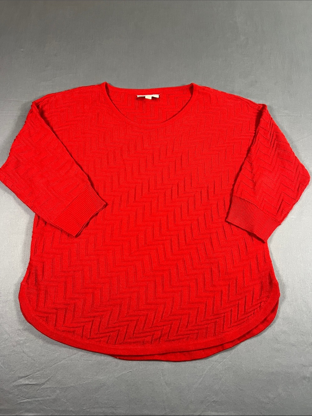 Dana Buchman Bright Red Chevron Knit Crewneck Sweater